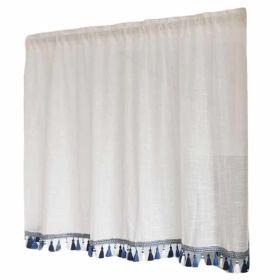 Semi-Sheer Cafe Curtain Tassels Short Kitchen Curtain Half Window Curtain Bedroom Curtain, 57x24 inch