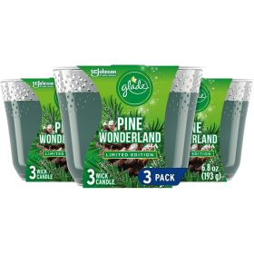 Glade Candle Pine Wonderland, Fragrance Candle Infused with Essential Oils, Air Freshener Candle, 3-Wick Candle, 6.8oz, 3 Count