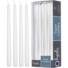 Hyoola 12" White Dripless European Made Taper Candles, Unscented Paraffin Wax with Cotton Wicks, 12-Pack