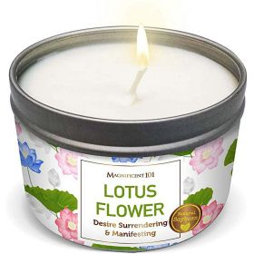 Magnificent 101 Long Lasting Lotus Flower Aromatherapy Candle | 6 Oz - 35 Hour Burn Time Paraffin Free, All Natural & Organic Soy Wax Candle for Desir