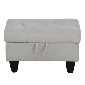 Rectangular Upholstered Ottoman With Storage And Liquid Rod,Tufted Flannel Ottoman Foot Rest For Living Room,Bedroom,Dorm Grey White