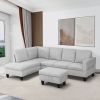 Modern Flannel Sectional Couch with Chaise and Ottoman-Large 3 Piece Sofa Set for Living Room-L-Shaped Left-Facing Sofa Furniture-Wood Frame-Sectional