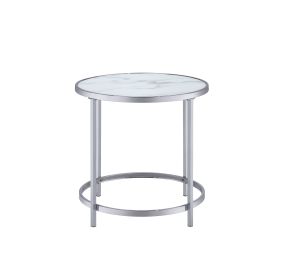 Rayne - Faux Marble Top Round End - White