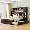 Queen Size Wooden Bed With All-in-One Cabinet, Shelf and Sockets, Espresso