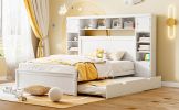 Queen Size Wooden Bed With All-in-One Cabinet, Shelf and Sockets, White