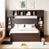 Full Size Wooden Bed With All-in-One Cabinet, Shelf and Sockets, Espresso