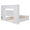 Full Size Wooden Bed With All-in-One Cabinet, Shelf and Sockets, White