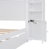 Full Size Wooden Bed With All-in-One Cabinet, Shelf and Sockets, White