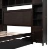 Full Size Wooden Bed With All-in-One Cabinet, Shelf and Sockets, Espresso