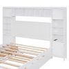 Full Size Wooden Bed With All-in-One Cabinet, Shelf and Sockets, White