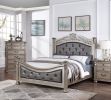 Formal Traditional Antique Silver 1pc California King Size Bed Tufted Faux Leather Headboard Footboard Bedframe