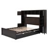 Full Size Wooden Bed With All-in-One Cabinet, Shelf and Sockets, Espresso