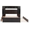 Queen Size Wooden Bed With All-in-One Cabinet, Shelf and Sockets, Espresso