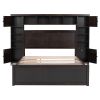 Queen Size Wooden Bed With All-in-One Cabinet, Shelf and Sockets, Espresso