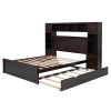 Queen Size Wooden Bed With All-in-One Cabinet, Shelf and Sockets, Espresso