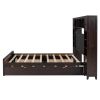 Queen Size Wooden Bed With All-in-One Cabinet, Shelf and Sockets, Espresso