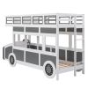 Twin over Twin Bus-shaped Bunk Bed with Wheels and Storage, Gray+White(Expected Arrival Time: 6.8)