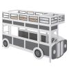 Twin over Twin Bus-shaped Bunk Bed with Wheels and Storage, Gray+White(Expected Arrival Time: 6.8)