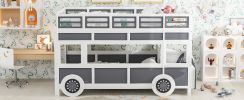 Twin over Twin Bus-shaped Bunk Bed with Wheels and Storage, Gray+White(Expected Arrival Time: 6.8)