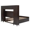 Full Size Wooden Bed With All-in-One Cabinet, Shelf and Sockets, Espresso