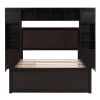 Full Size Wooden Bed With All-in-One Cabinet, Shelf and Sockets, Espresso