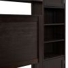 Queen Size Wooden Bed With All-in-One Cabinet, Shelf and Sockets, Espresso