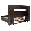 Queen Size Wooden Bed With All-in-One Cabinet, Shelf and Sockets, Espresso