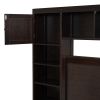 Full Size Wooden Bed With All-in-One Cabinet, Shelf and Sockets, Espresso