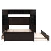 Full Size Wooden Bed With All-in-One Cabinet, Shelf and Sockets, Espresso