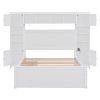 Full Size Wooden Bed With All-in-One Cabinet, Shelf and Sockets, White