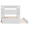 Full Size Wooden Bed With All-in-One Cabinet, Shelf and Sockets, White