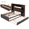 Full Size Wooden Bed With All-in-One Cabinet, Shelf and Sockets, Espresso