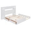 Full Size Wooden Bed With All-in-One Cabinet, Shelf and Sockets, White