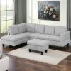 Modern Flannel Sectional Couch with Chaise and Ottoman-Large 3 Piece Sofa Set for Living Room-L-Shaped Left-Facing Sofa Furniture-Wood Frame-Sectional