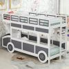 Twin over Twin Bus-shaped Bunk Bed with Wheels and Storage, Gray+White(Expected Arrival Time: 6.8)