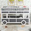 Twin over Twin Bus-shaped Bunk Bed with Wheels and Storage, Gray+White(Expected Arrival Time: 6.8)