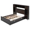 Full Size Wooden Bed With All-in-One Cabinet, Shelf and Sockets, Espresso