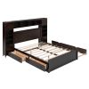 Queen Size Wooden Bed With All-in-One Cabinet, Shelf and Sockets, Espresso