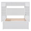 Full Size Wooden Bed With All-in-One Cabinet, Shelf and Sockets, White