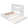 Full Size Wooden Bed With All-in-One Cabinet, Shelf and Sockets, White