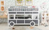 Twin over Twin Bus-shaped Bunk Bed with Wheels and Storage, Gray+White(Expected Arrival Time: 6.8)