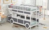 Twin over Twin Bus-shaped Bunk Bed with Wheels and Storage, Gray+White(Expected Arrival Time: 6.8)