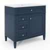 36'' Bathroom Vanity with Medicine Cabinet, Royal Blue Mirror Cabinet, Modern Bathroom Storage Cabinet with 2 Soft Closing Doors and 4 Drawers, Single