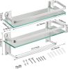 Glass Bathroom Shelf 15.7in Bathroom Shelf Wall Mounted Floating Glass Shelves with Towel Holder Glass Shower Shelf 2 Tier