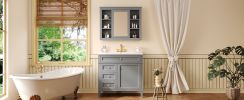 36'' Bathroom Vanity with Medicine Cabinet, Royal Blue Mirror Cabinet, Modern Bathroom Storage Cabinet with 2 Soft Closing Doors and 4 Drawers, Single