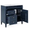 36'' Bathroom Vanity with Medicine Cabinet, Royal Blue Mirror Cabinet, Modern Bathroom Storage Cabinet with 2 Soft Closing Doors and 4 Drawers, Single